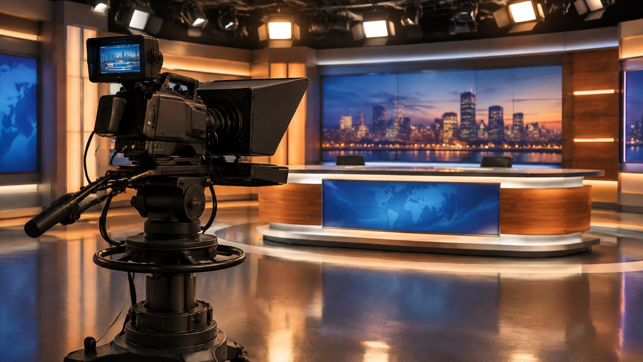 Professional broadcast camera in a television studio