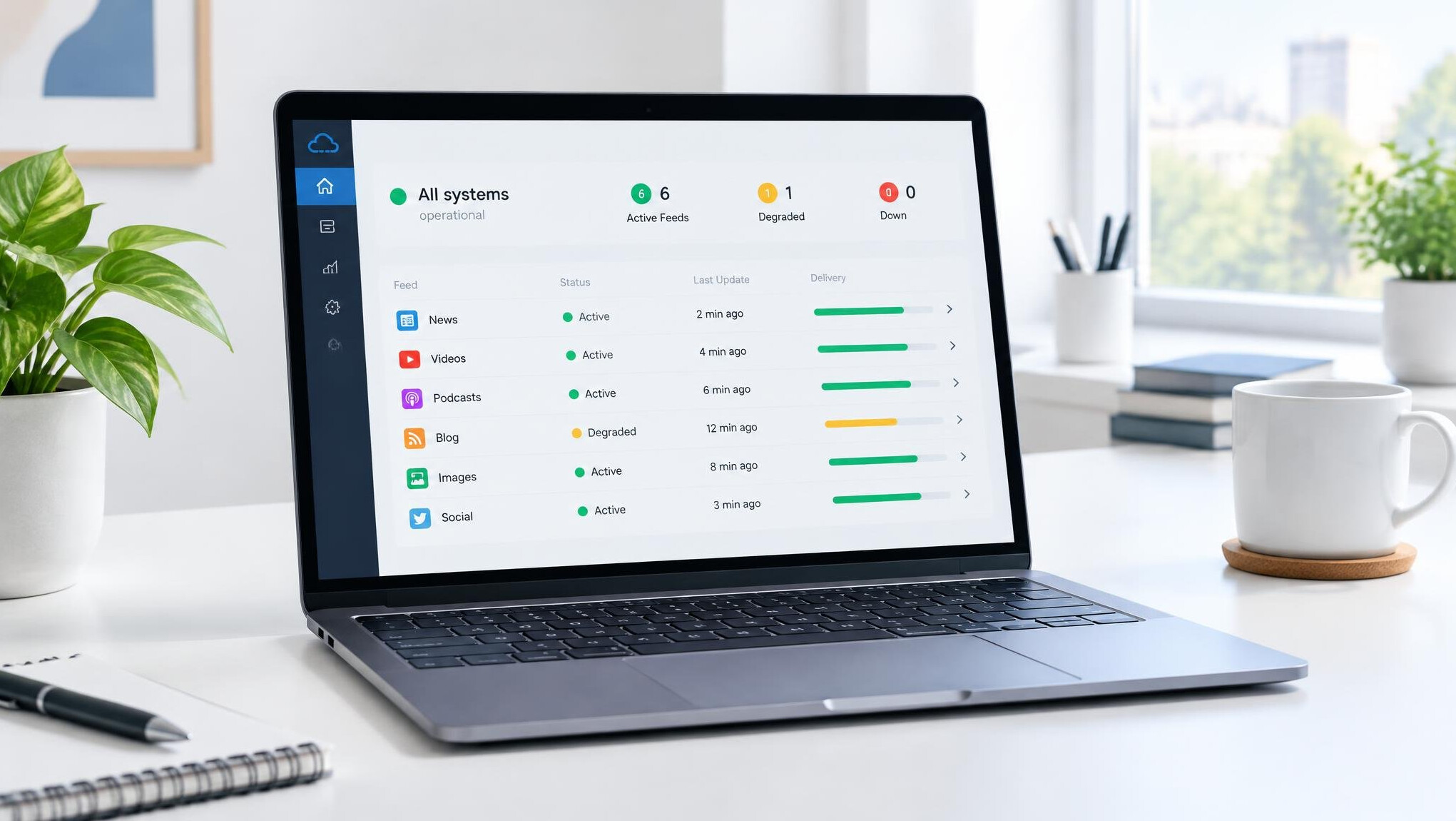 Laptop with technical dashboard on a desk